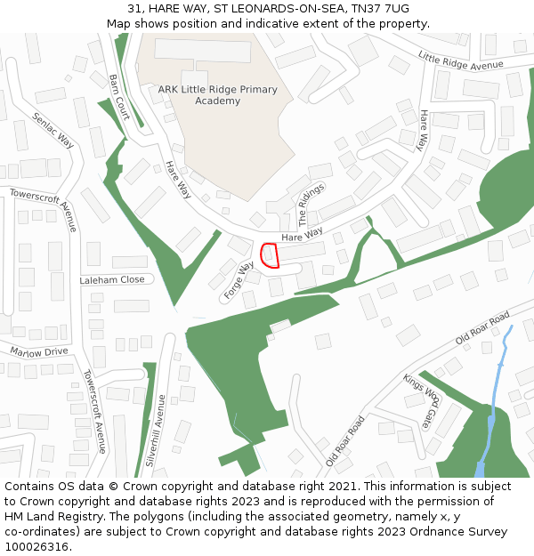 31, HARE WAY, ST LEONARDS-ON-SEA, TN37 7UG: Location map and indicative extent of plot