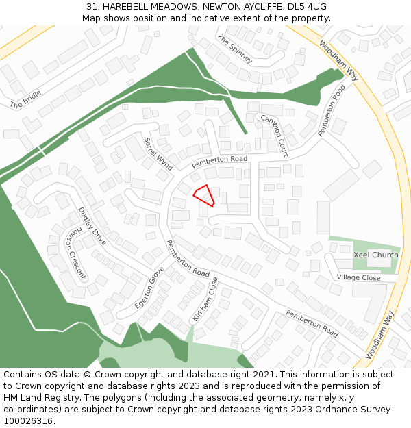 31, HAREBELL MEADOWS, NEWTON AYCLIFFE, DL5 4UG: Location map and indicative extent of plot