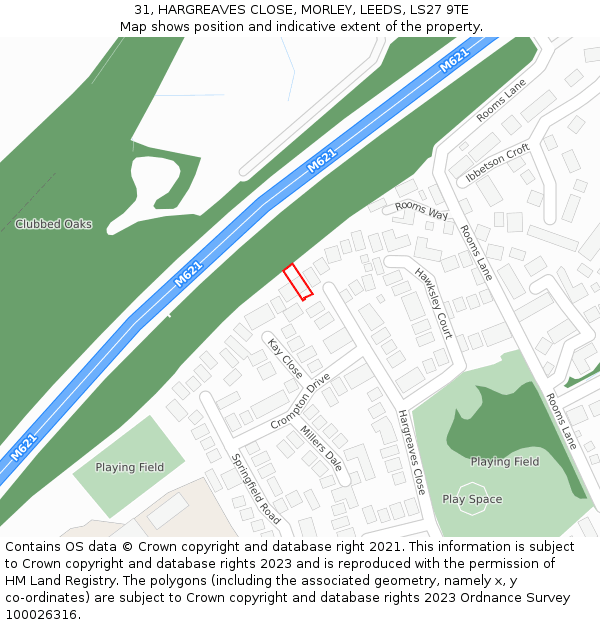 31, HARGREAVES CLOSE, MORLEY, LEEDS, LS27 9TE: Location map and indicative extent of plot