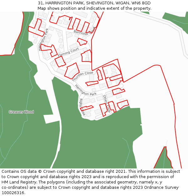 31, HARRINGTON PARK, SHEVINGTON, WIGAN, WN6 8GD: Location map and indicative extent of plot