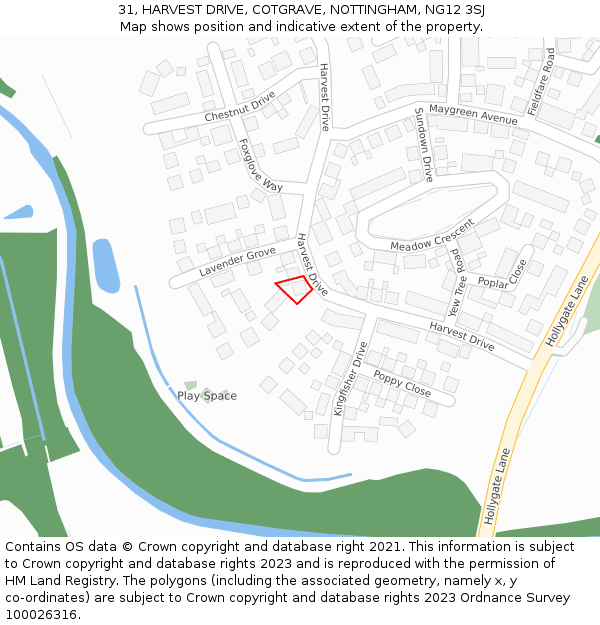 31, HARVEST DRIVE, COTGRAVE, NOTTINGHAM, NG12 3SJ: Location map and indicative extent of plot