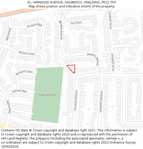 31, HARWOOD AVENUE, HOLBEACH, SPALDING, PE12 7HY: Location map and indicative extent of plot