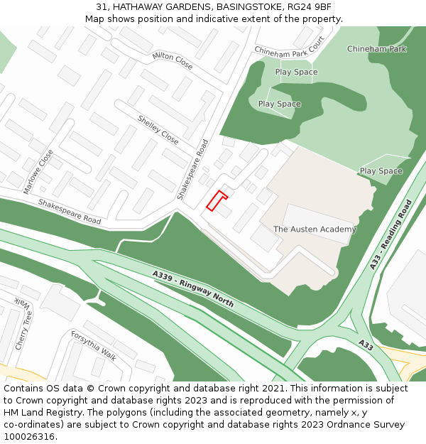 31, HATHAWAY GARDENS, BASINGSTOKE, RG24 9BF: Location map and indicative extent of plot
