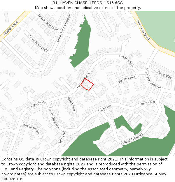 31, HAVEN CHASE, LEEDS, LS16 6SG: Location map and indicative extent of plot