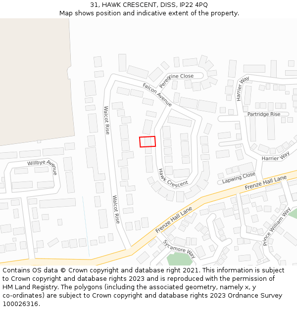 31, HAWK CRESCENT, DISS, IP22 4PQ: Location map and indicative extent of plot