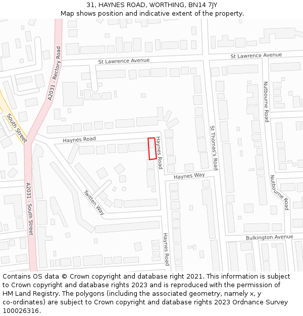 31, HAYNES ROAD, WORTHING, BN14 7JY: Location map and indicative extent of plot