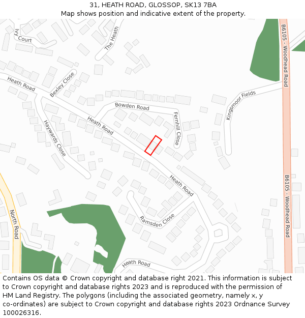 31, HEATH ROAD, GLOSSOP, SK13 7BA: Location map and indicative extent of plot