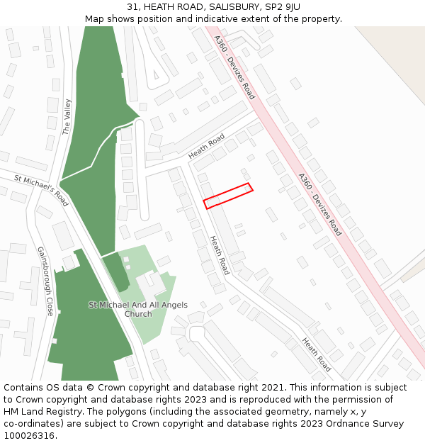 31, HEATH ROAD, SALISBURY, SP2 9JU: Location map and indicative extent of plot
