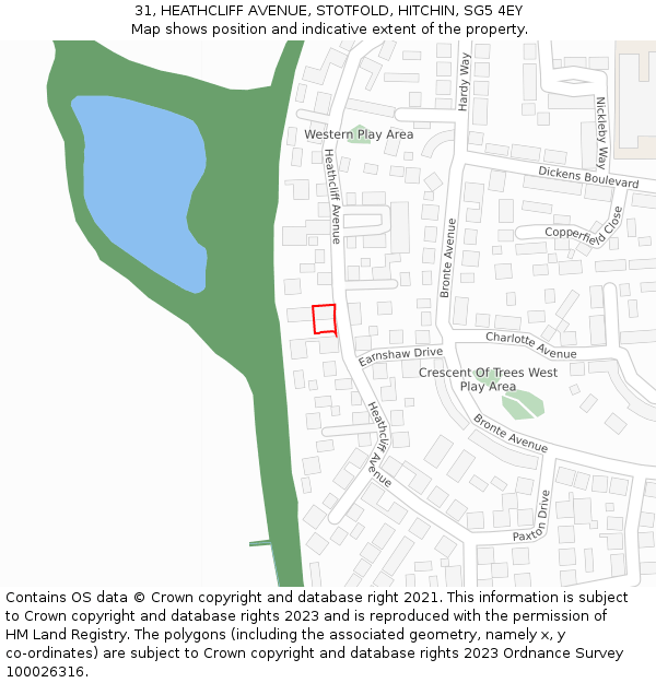 31, HEATHCLIFF AVENUE, STOTFOLD, HITCHIN, SG5 4EY: Location map and indicative extent of plot