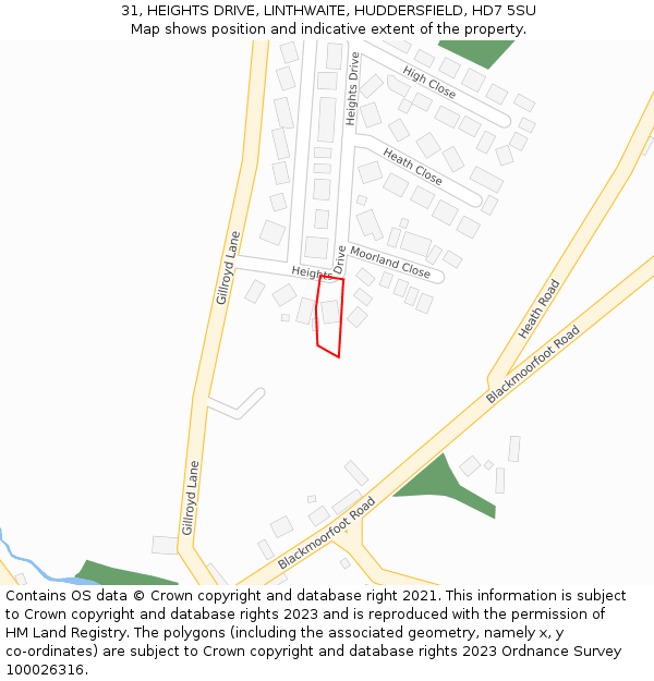 31, HEIGHTS DRIVE, LINTHWAITE, HUDDERSFIELD, HD7 5SU: Location map and indicative extent of plot