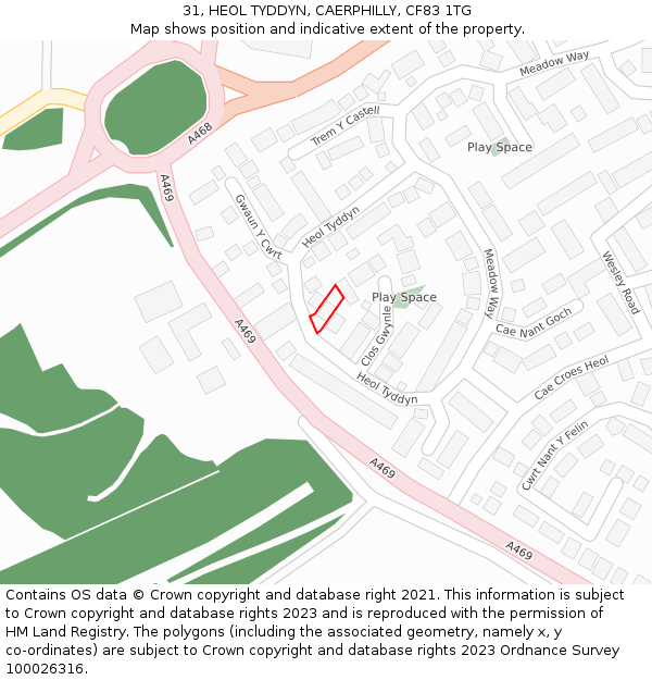 31, HEOL TYDDYN, CAERPHILLY, CF83 1TG: Location map and indicative extent of plot