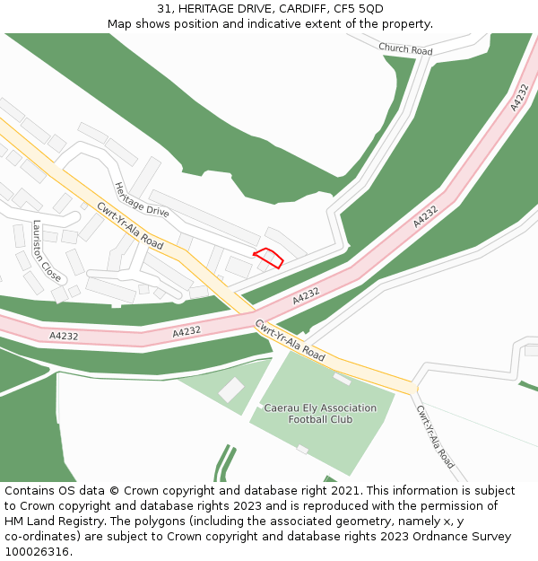 31, HERITAGE DRIVE, CARDIFF, CF5 5QD: Location map and indicative extent of plot