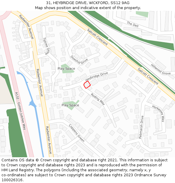 31, HEYBRIDGE DRIVE, WICKFORD, SS12 9AG: Location map and indicative extent of plot