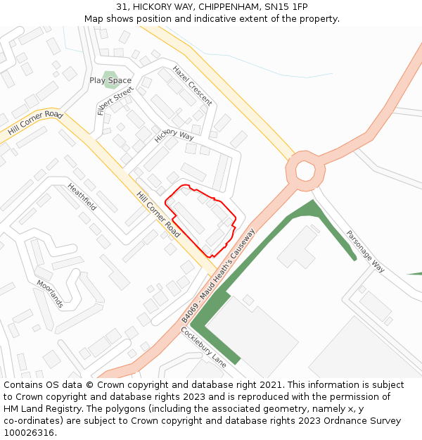 31, HICKORY WAY, CHIPPENHAM, SN15 1FP: Location map and indicative extent of plot