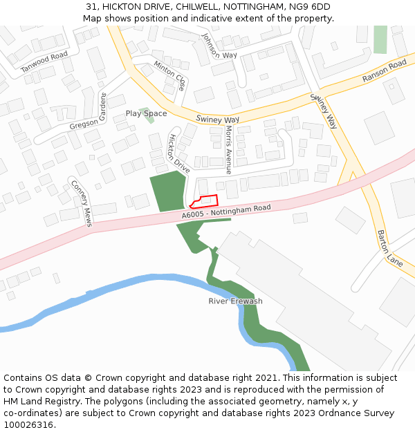 31, HICKTON DRIVE, CHILWELL, NOTTINGHAM, NG9 6DD: Location map and indicative extent of plot