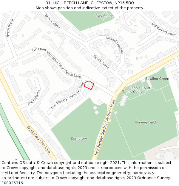 31, HIGH BEECH LANE, CHEPSTOW, NP16 5BQ: Location map and indicative extent of plot