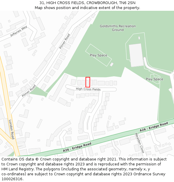 31, HIGH CROSS FIELDS, CROWBOROUGH, TN6 2SN: Location map and indicative extent of plot