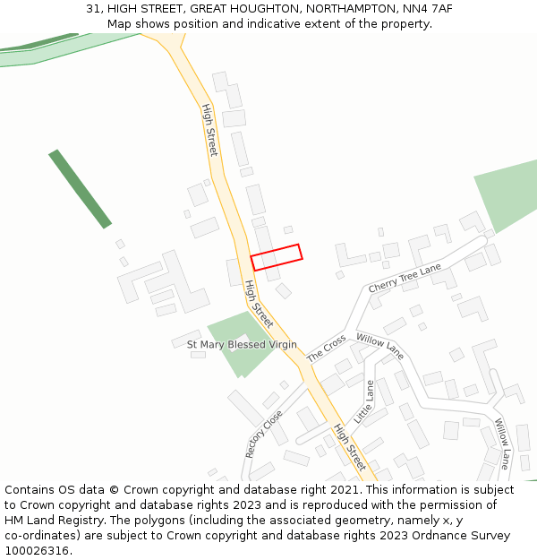 31, HIGH STREET, GREAT HOUGHTON, NORTHAMPTON, NN4 7AF: Location map and indicative extent of plot