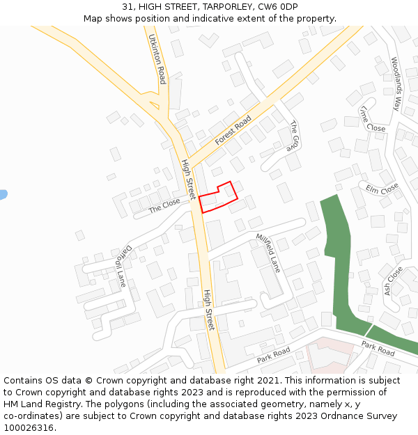 31, HIGH STREET, TARPORLEY, CW6 0DP: Location map and indicative extent of plot