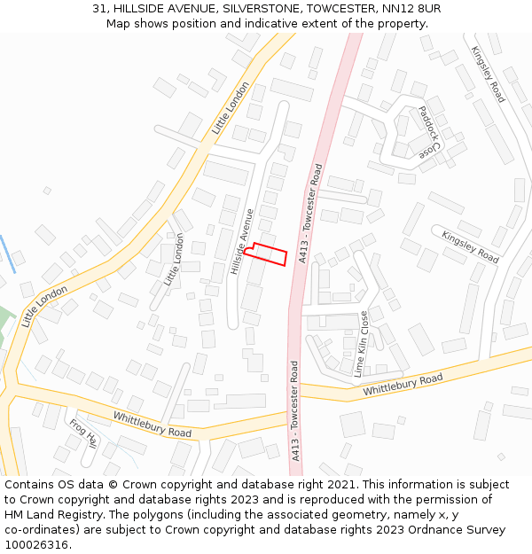31, HILLSIDE AVENUE, SILVERSTONE, TOWCESTER, NN12 8UR: Location map and indicative extent of plot