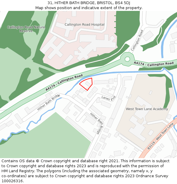 31, HITHER BATH BRIDGE, BRISTOL, BS4 5DJ: Location map and indicative extent of plot