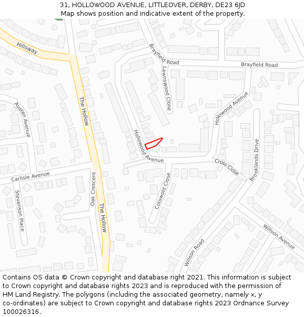 31, HOLLOWOOD AVENUE, LITTLEOVER, DERBY, DE23 6JD: Location map and indicative extent of plot