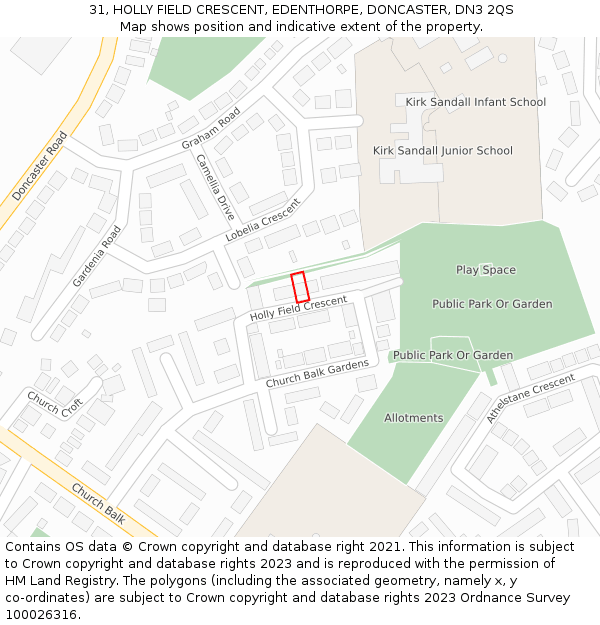 31, HOLLY FIELD CRESCENT, EDENTHORPE, DONCASTER, DN3 2QS: Location map and indicative extent of plot