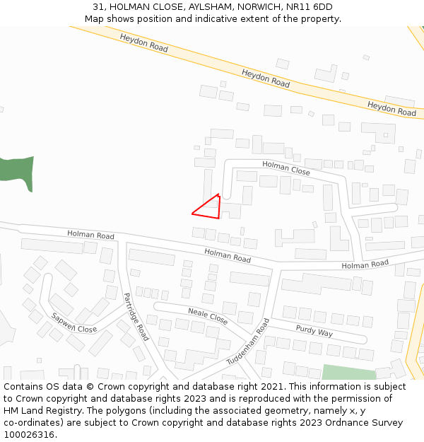 31, HOLMAN CLOSE, AYLSHAM, NORWICH, NR11 6DD: Location map and indicative extent of plot