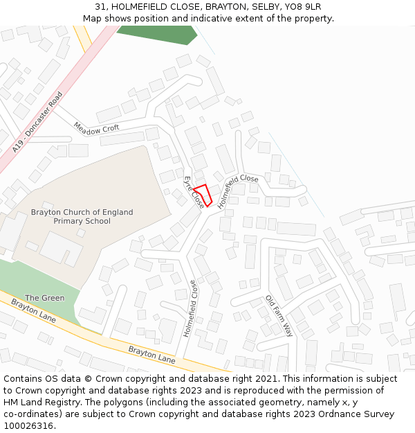 31, HOLMEFIELD CLOSE, BRAYTON, SELBY, YO8 9LR: Location map and indicative extent of plot