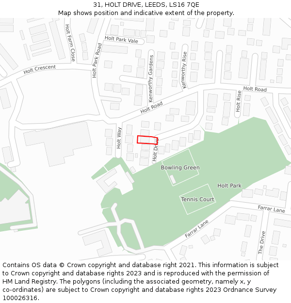 31, HOLT DRIVE, LEEDS, LS16 7QE: Location map and indicative extent of plot