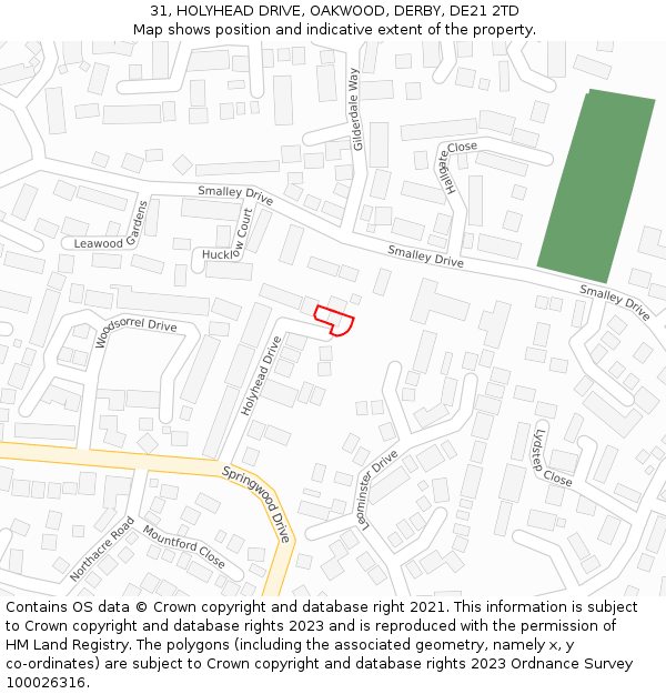 31, HOLYHEAD DRIVE, OAKWOOD, DERBY, DE21 2TD: Location map and indicative extent of plot