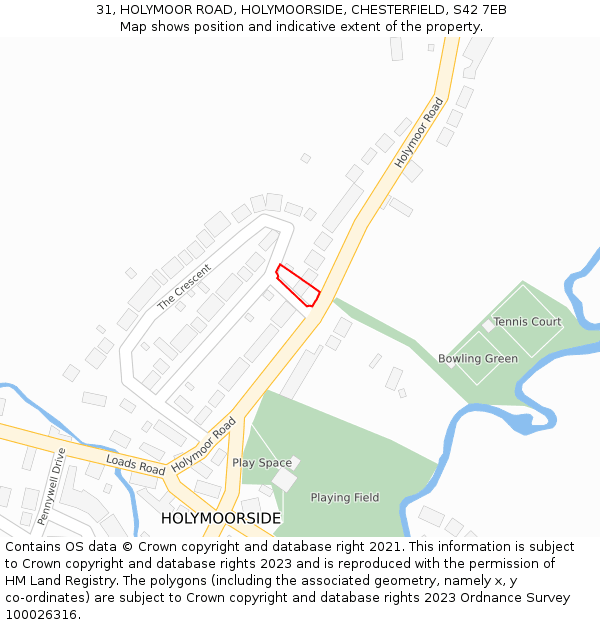 31, HOLYMOOR ROAD, HOLYMOORSIDE, CHESTERFIELD, S42 7EB: Location map and indicative extent of plot