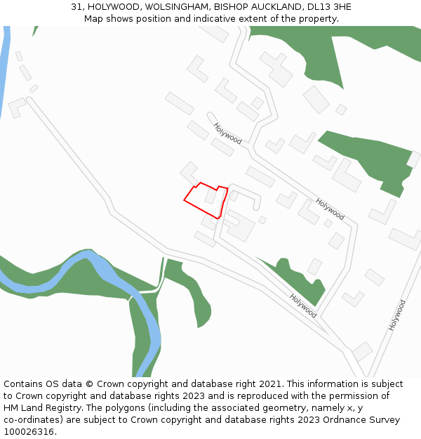 31, HOLYWOOD, WOLSINGHAM, BISHOP AUCKLAND, DL13 3HE: Location map and indicative extent of plot