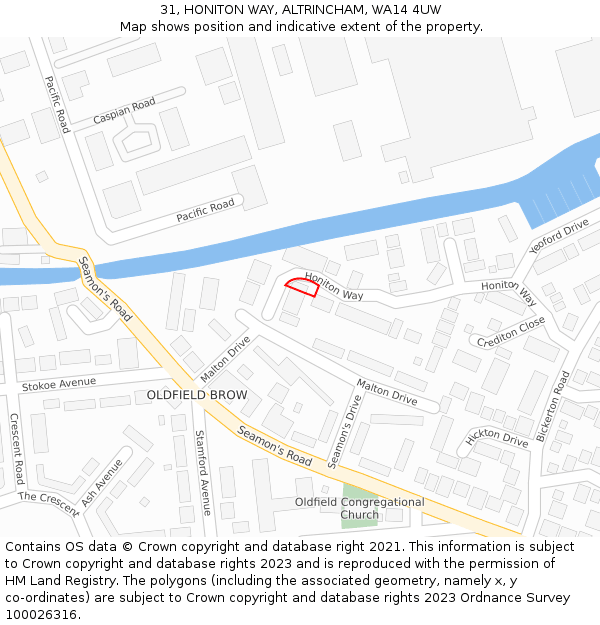 31, HONITON WAY, ALTRINCHAM, WA14 4UW: Location map and indicative extent of plot
