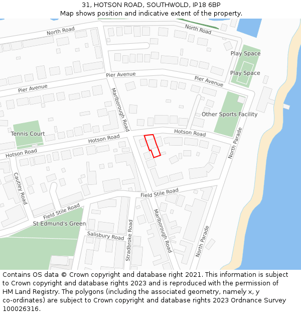 31, HOTSON ROAD, SOUTHWOLD, IP18 6BP: Location map and indicative extent of plot