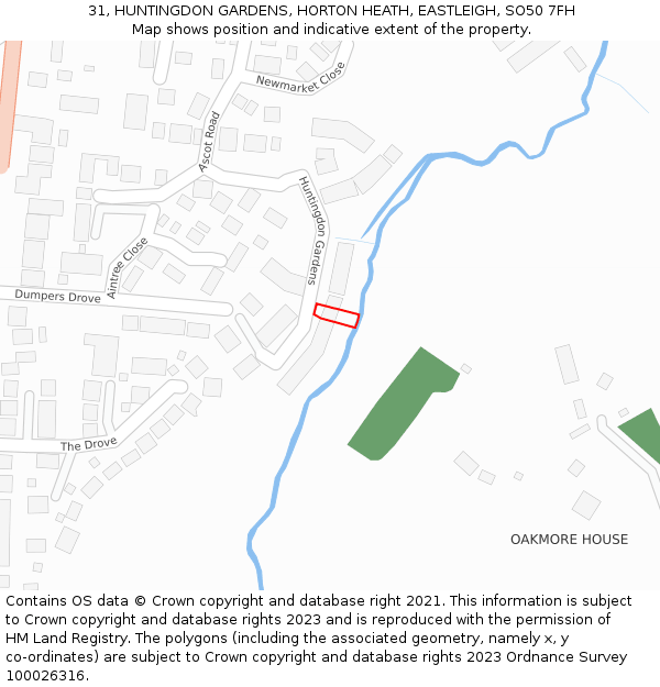 31, HUNTINGDON GARDENS, HORTON HEATH, EASTLEIGH, SO50 7FH: Location map and indicative extent of plot