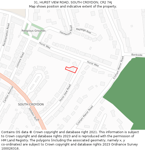 31, HURST VIEW ROAD, SOUTH CROYDON, CR2 7AJ: Location map and indicative extent of plot
