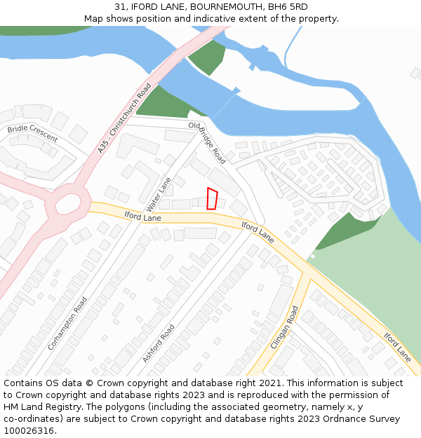31, IFORD LANE, BOURNEMOUTH, BH6 5RD: Location map and indicative extent of plot