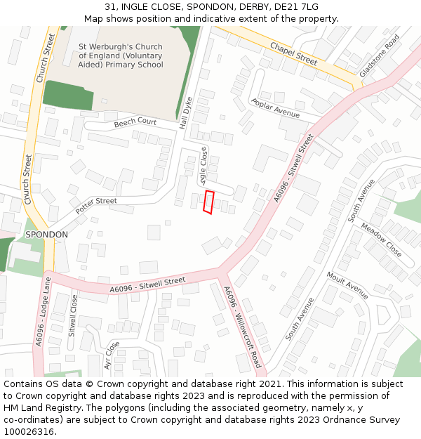 31, INGLE CLOSE, SPONDON, DERBY, DE21 7LG: Location map and indicative extent of plot