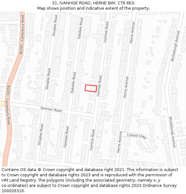 31, IVANHOE ROAD, HERNE BAY, CT6 6EG: Location map and indicative extent of plot