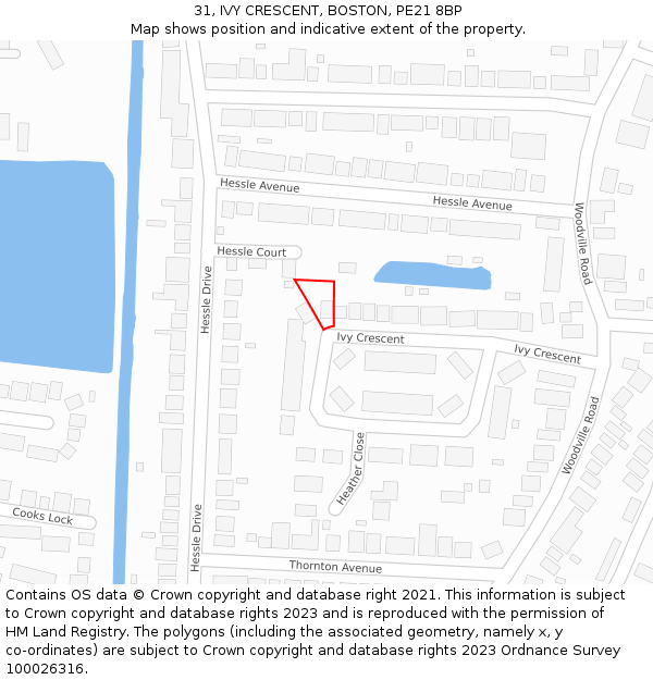 31, IVY CRESCENT, BOSTON, PE21 8BP: Location map and indicative extent of plot