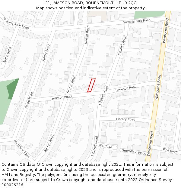 31, JAMESON ROAD, BOURNEMOUTH, BH9 2QG: Location map and indicative extent of plot