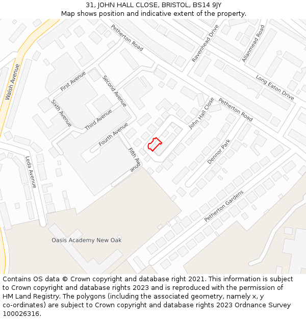 31, JOHN HALL CLOSE, BRISTOL, BS14 9JY: Location map and indicative extent of plot
