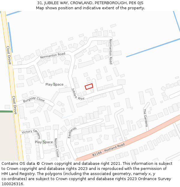 31, JUBILEE WAY, CROWLAND, PETERBOROUGH, PE6 0JS: Location map and indicative extent of plot