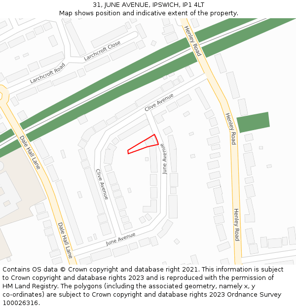31, JUNE AVENUE, IPSWICH, IP1 4LT: Location map and indicative extent of plot