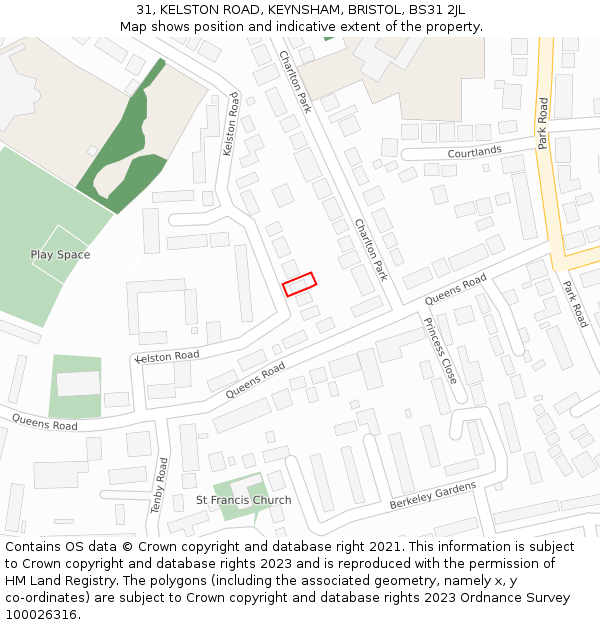 31, KELSTON ROAD, KEYNSHAM, BRISTOL, BS31 2JL: Location map and indicative extent of plot