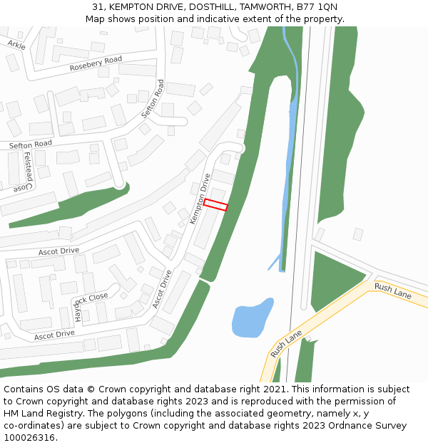 31, KEMPTON DRIVE, DOSTHILL, TAMWORTH, B77 1QN: Location map and indicative extent of plot