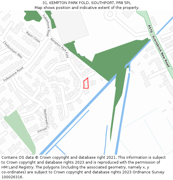 31, KEMPTON PARK FOLD, SOUTHPORT, PR8 5PL: Location map and indicative extent of plot