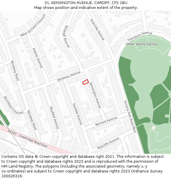 31, KENSINGTON AVENUE, CARDIFF, CF5 1BU: Location map and indicative extent of plot