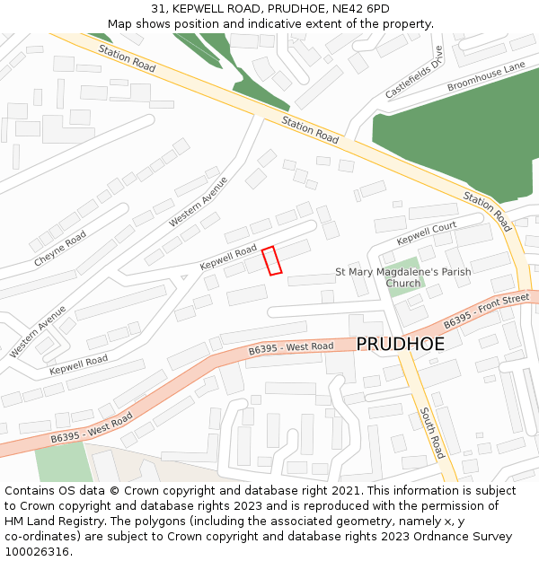 31, KEPWELL ROAD, PRUDHOE, NE42 6PD: Location map and indicative extent of plot